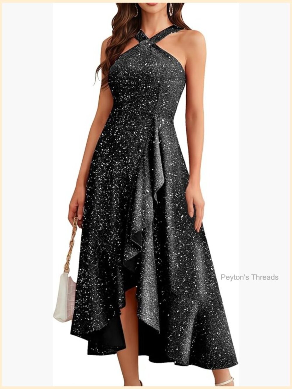 Halter Sequin Sparkly Cocktail Dress Formal Wedding Guest Long Prom Hi-Lo